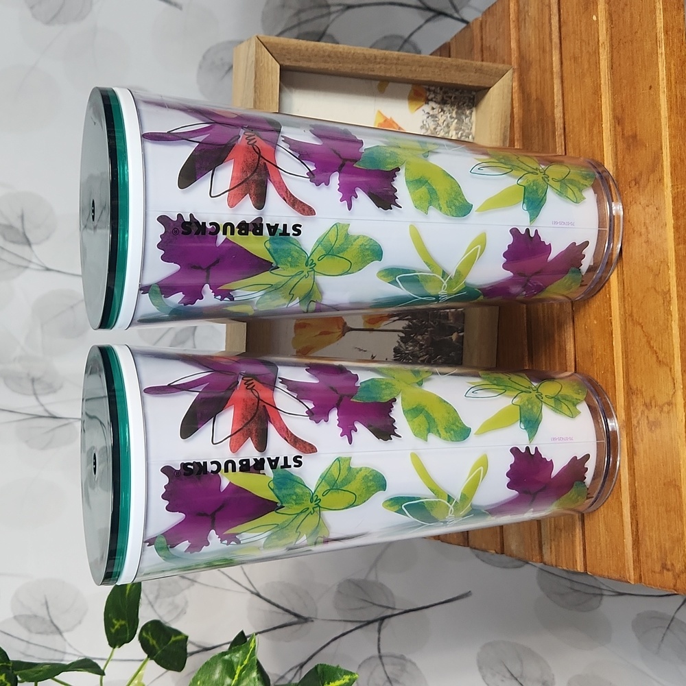 Set of 2 Starbucks Venti Cold Cups - Vibrant Floral Spring Collection - Picture 1 of 4